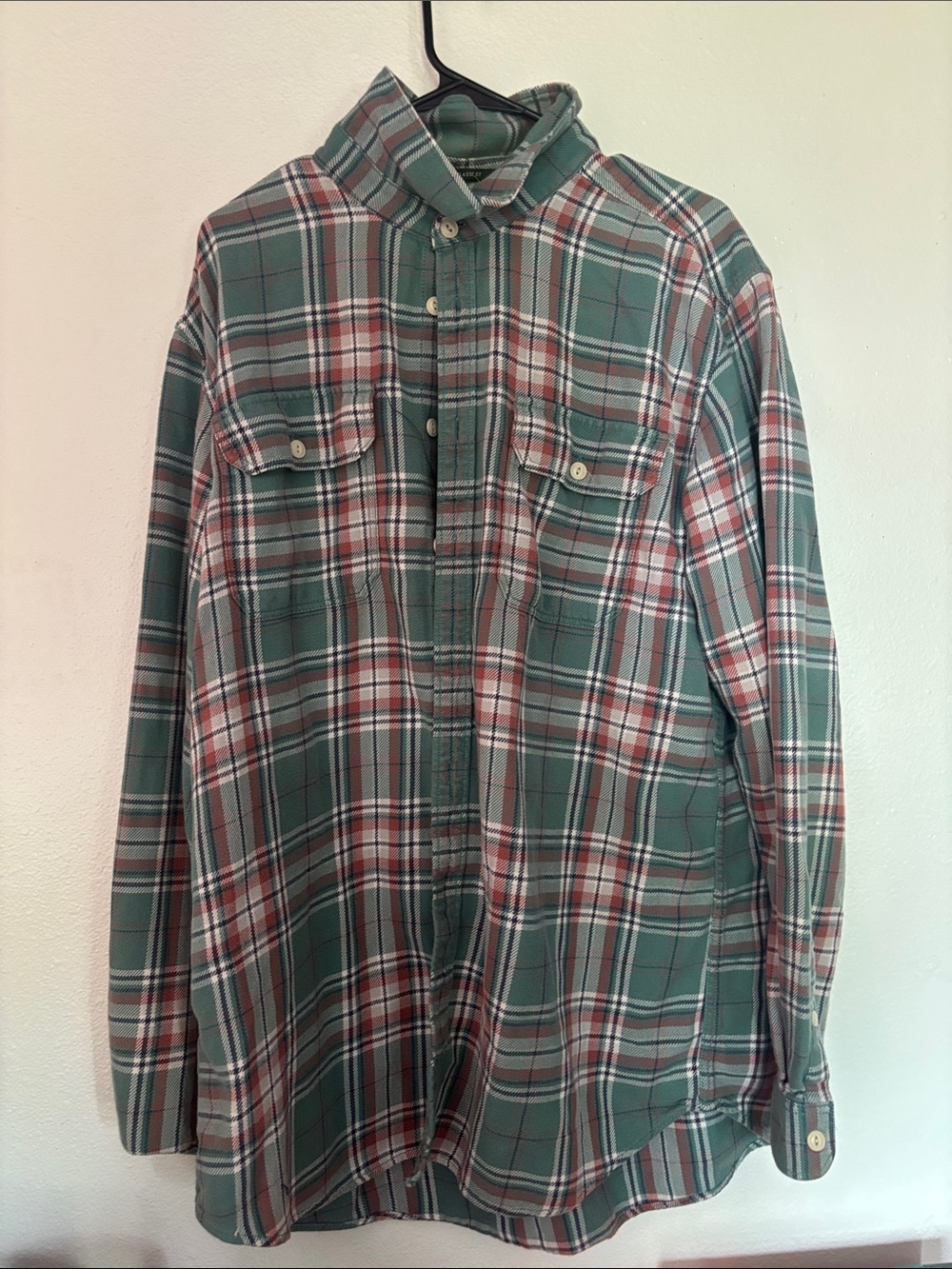 Eddie Bauer Green and Red Plaid Button-Down Shirt